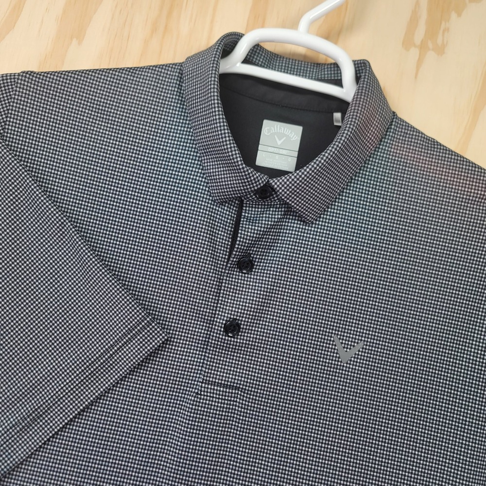 Callaway Opti-Dri Swing Tech Golf Polo‎ Shirt Mens Large Black White Houndstooth